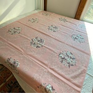 Vintage Pink Linen Tablecloth